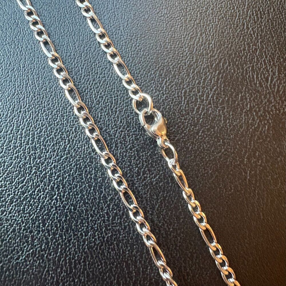 22" 3mm Figaro Chain Necklace Silver Stainless Steel Micro Minimalist Men Women - Picture 3 of 6